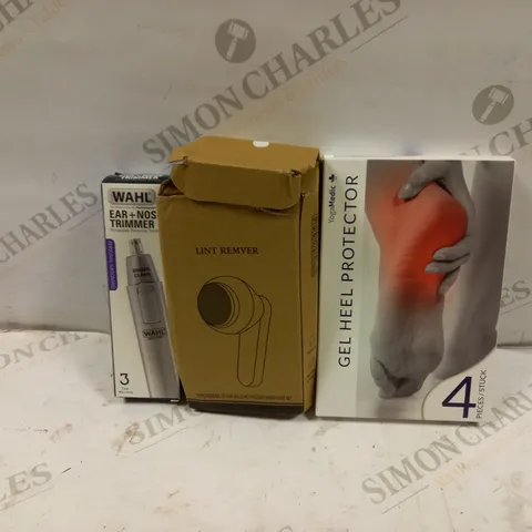 LOT OF APPROXIMATELY 20 ITEMS TO INCLUDE WAHL EAR + NOSE TRIMMER, YOGAMEDIC GEL HEEL PROTECTORS, HAIR BALL REMOVER, ETC