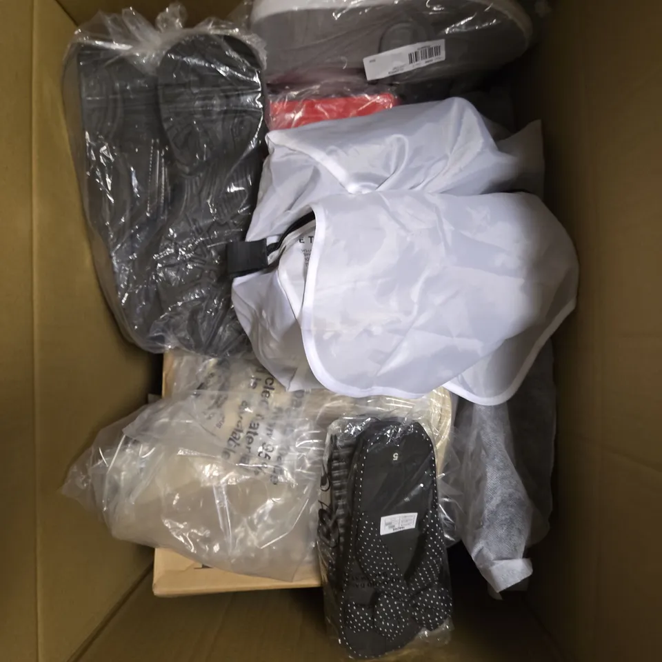 APPROXIMATELY 15 PAIRS OF ASSORTED UNBOXED SHOES TO INCLUDE - FLIP FLOPS - SLIPPERS - TRAINERS ETC