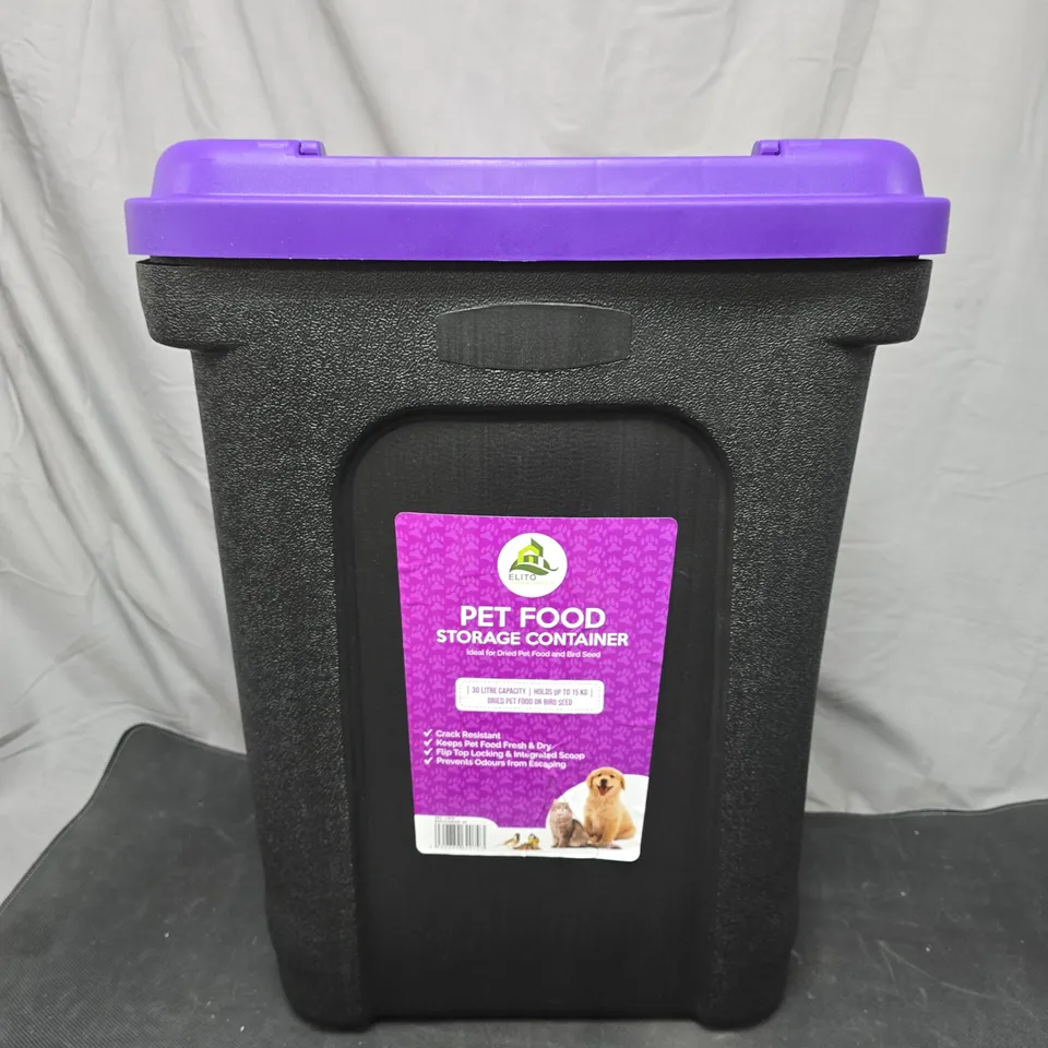 PET FOOD STORAGE CONTAINER – BLACK WITH PURPLE LID, 30 LITRE