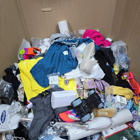 PALLET OF A LARGE QUANTITY OF ASSORTED ITEMS INCLUDING TOY CAR , VARIOUS CLOTHING ITEMS , LUNCH NAPKINS AND SQUISHY CUTIE TOY FIGURE 
