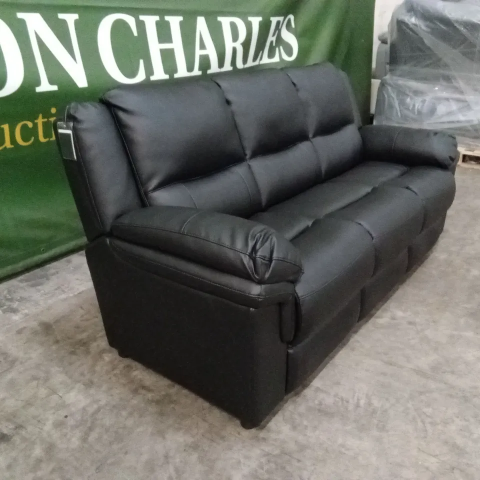 ALBION LUXURY FAUX LEATHER HIGH BACK 3 SEATER SOFA - BLACK RRP £599