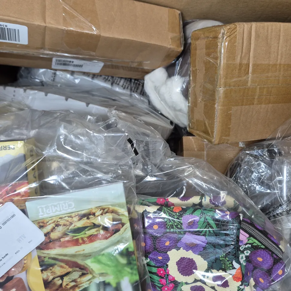 BOX OF APPROXIMATELY 10 ASSORTED HOUSEHOLD ITEMS TO INCLUDE CRIMPIT ULTIMATE WRAP BUNDLE, ETC - COLLECTION ONLY