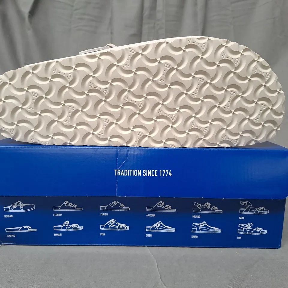 BOXED PAIR OF BIRKENSTOCK BOSTON BS SUEDE SLIP-ON SHOES IN WHITE UK SIZE 10.5