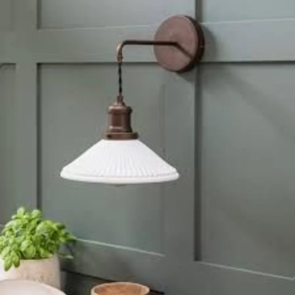 BOXED BEAULIEU CERAMIC FLUTED CONE WALL LIGHT - ANTIQUE BRONZE