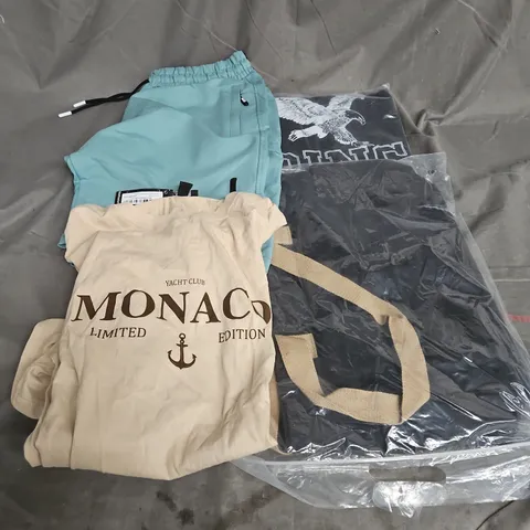 BOX OF APPROXIMATELY 20 ASSORTED CLOTHING ITEMS TO INCLUDE TSHIRT, SHORTS, BAG, ETC