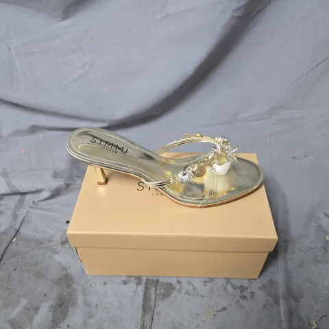 SIMMI LONDON METALLIC SANDALS WITH CRYSTAL EMBELLISHMENTS – HEELED SANDALS (UK SIZE 5)