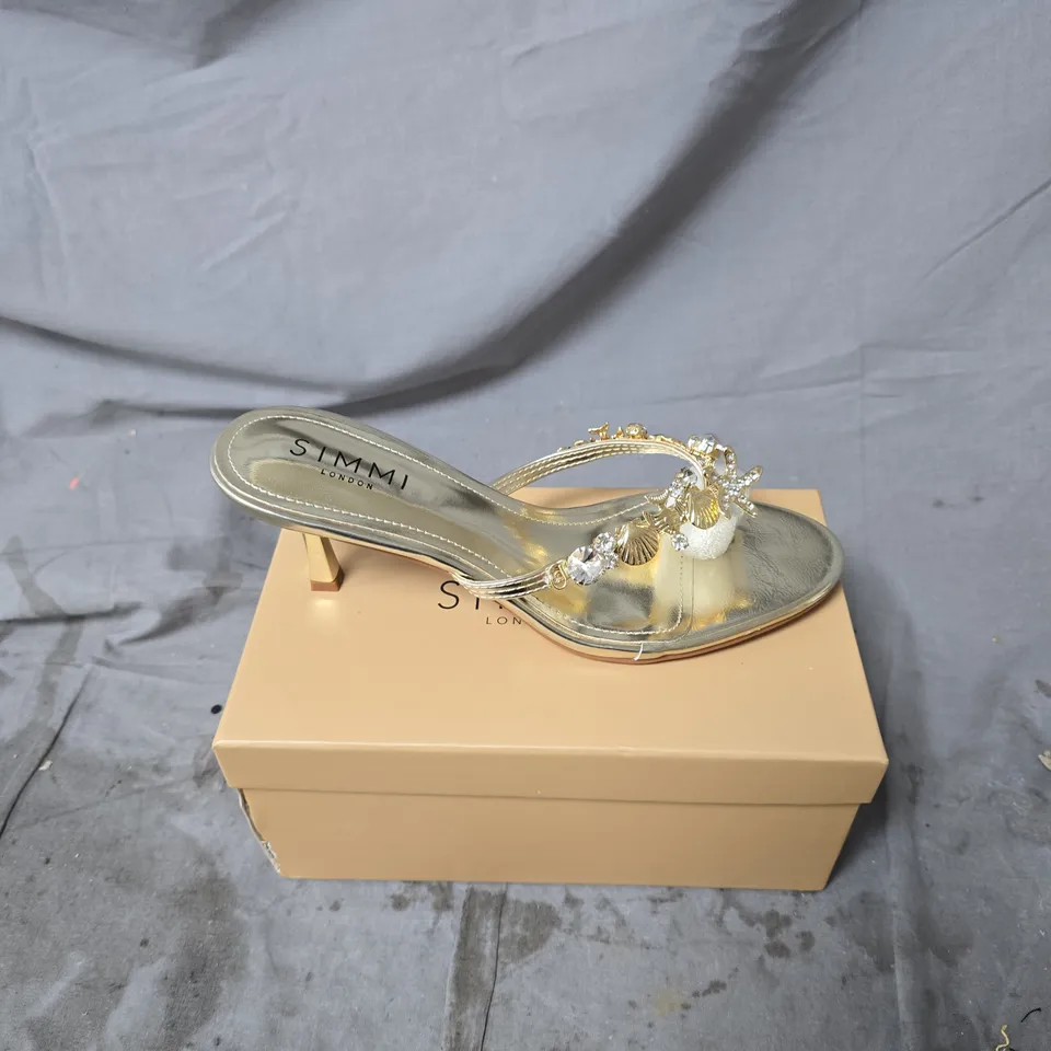 SIMMI LONDON METALLIC SANDALS WITH CRYSTAL EMBELLISHMENTS – HEELED SANDALS (UK SIZE 5)