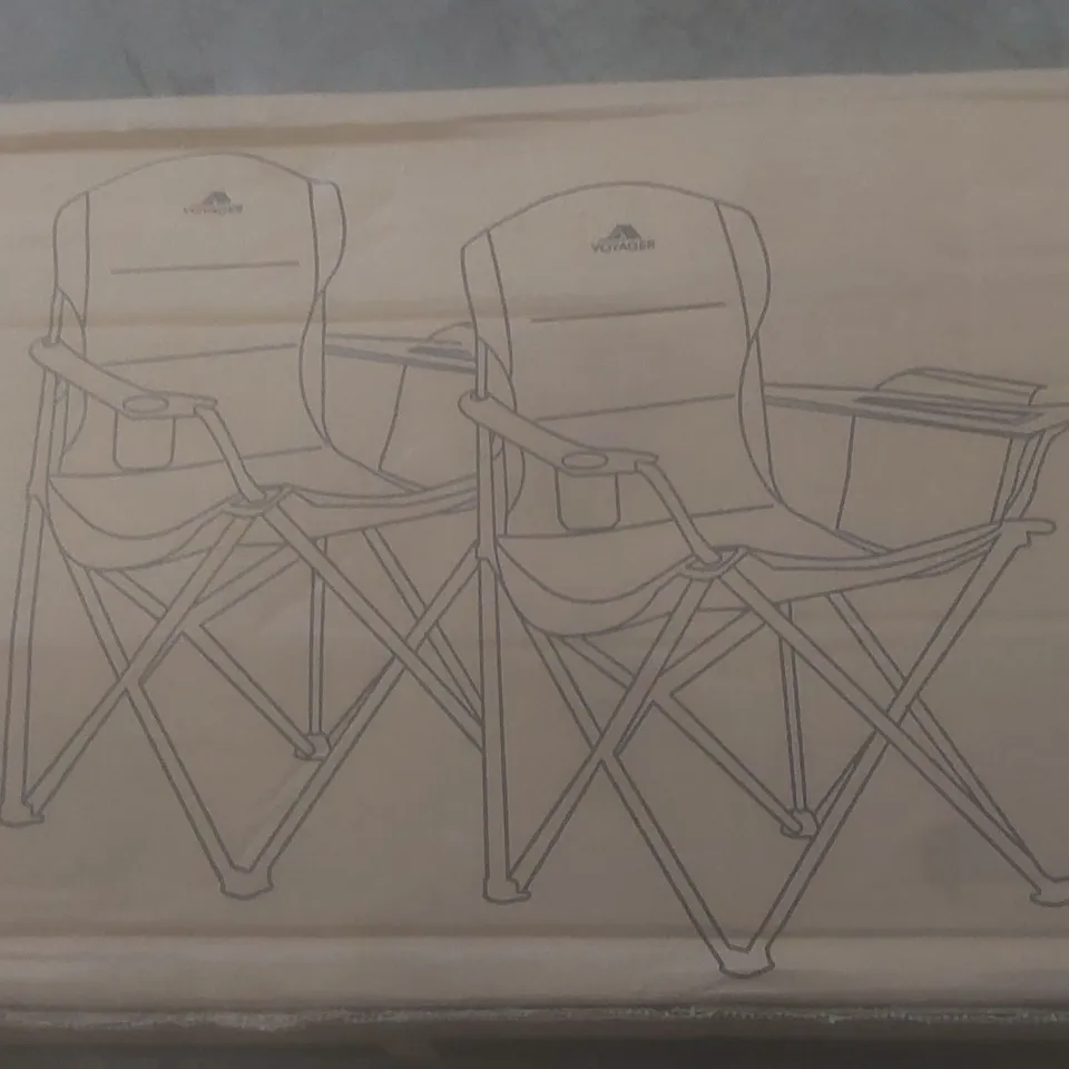 BOXED SET OF 2 VOYAGER CAMPING CHAIRS WITH CUP HOLDER AND COOLER POCKET