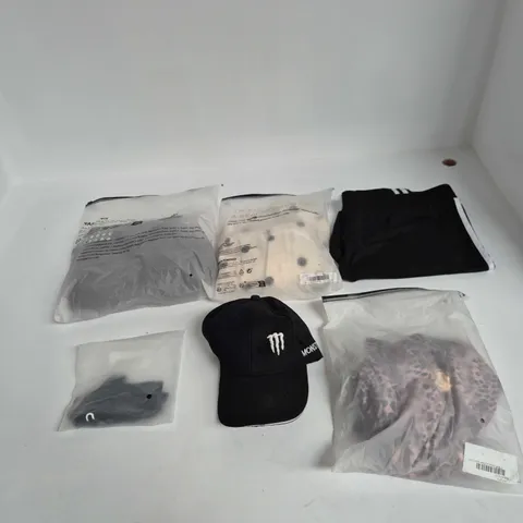 BOX OF APPROXIMATELY 20 ASSORTED CLOTHING ITEMS IN VARIOUS SHAPES, COLOURS AND SIZES