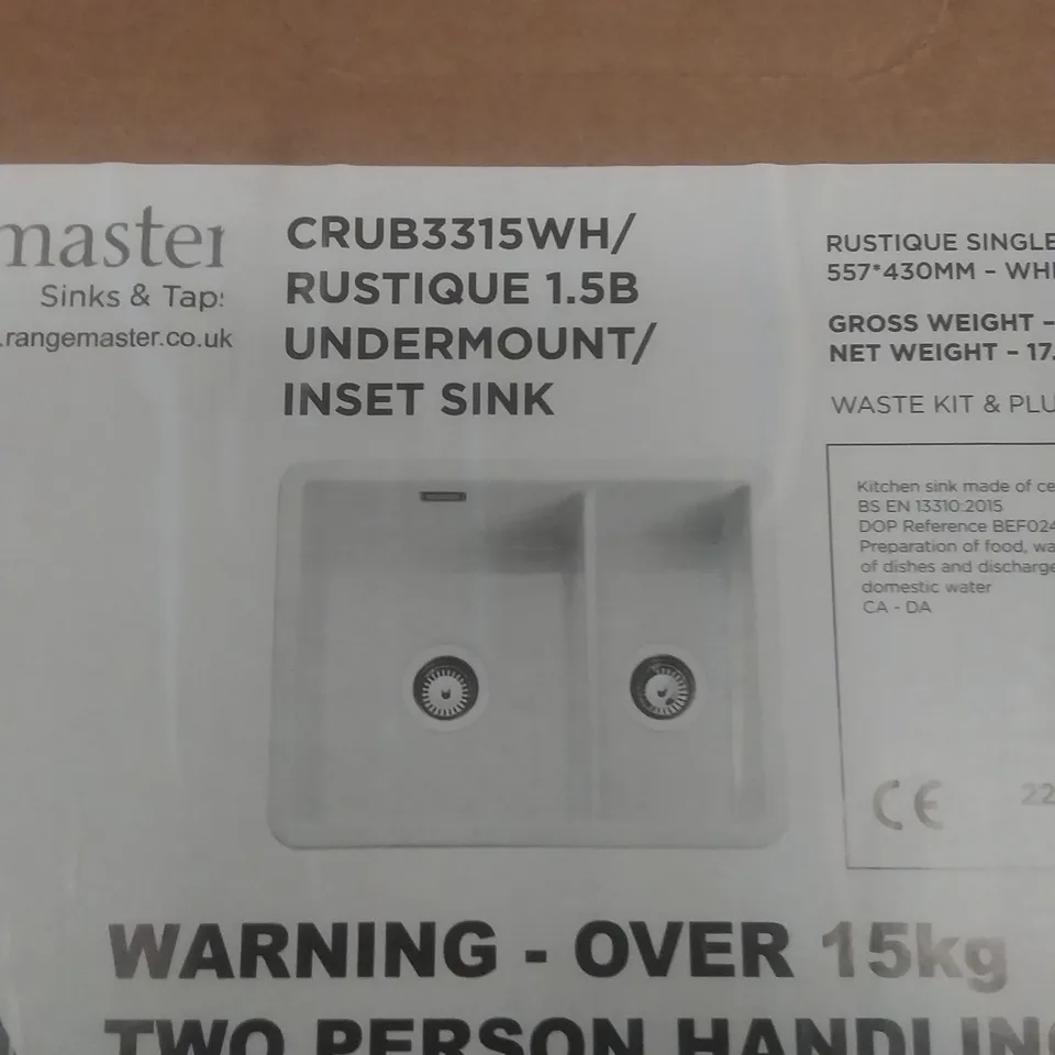 RUSTIQUE SINGLE BOWL UNDERMOUNT/INSET 557X430MM WHITE CERAMIC KITCHEN SINK