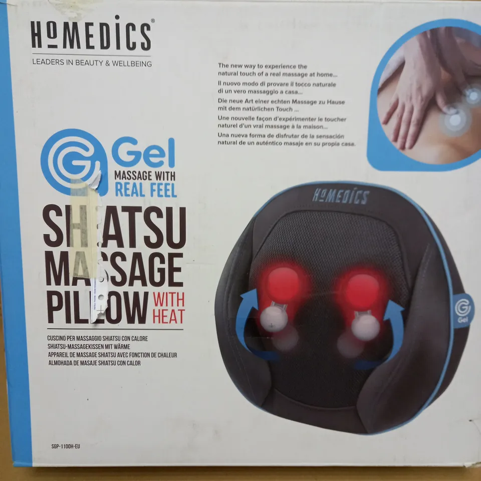BOXED HOMEDICS GEL SHIATSU MASSAGE PILLOW WITH HEAT