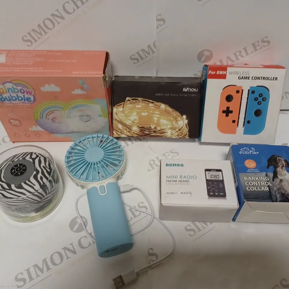 BOX OF APPROXIMATELY 10 ASSORTED HOUSEHOLD & ELECTRICAL  PRODUCTS TO INCLUDE BLUETOOTH SHOWER SPEAKER, MINI RADIO, LED STRING LIGHTS ETC 