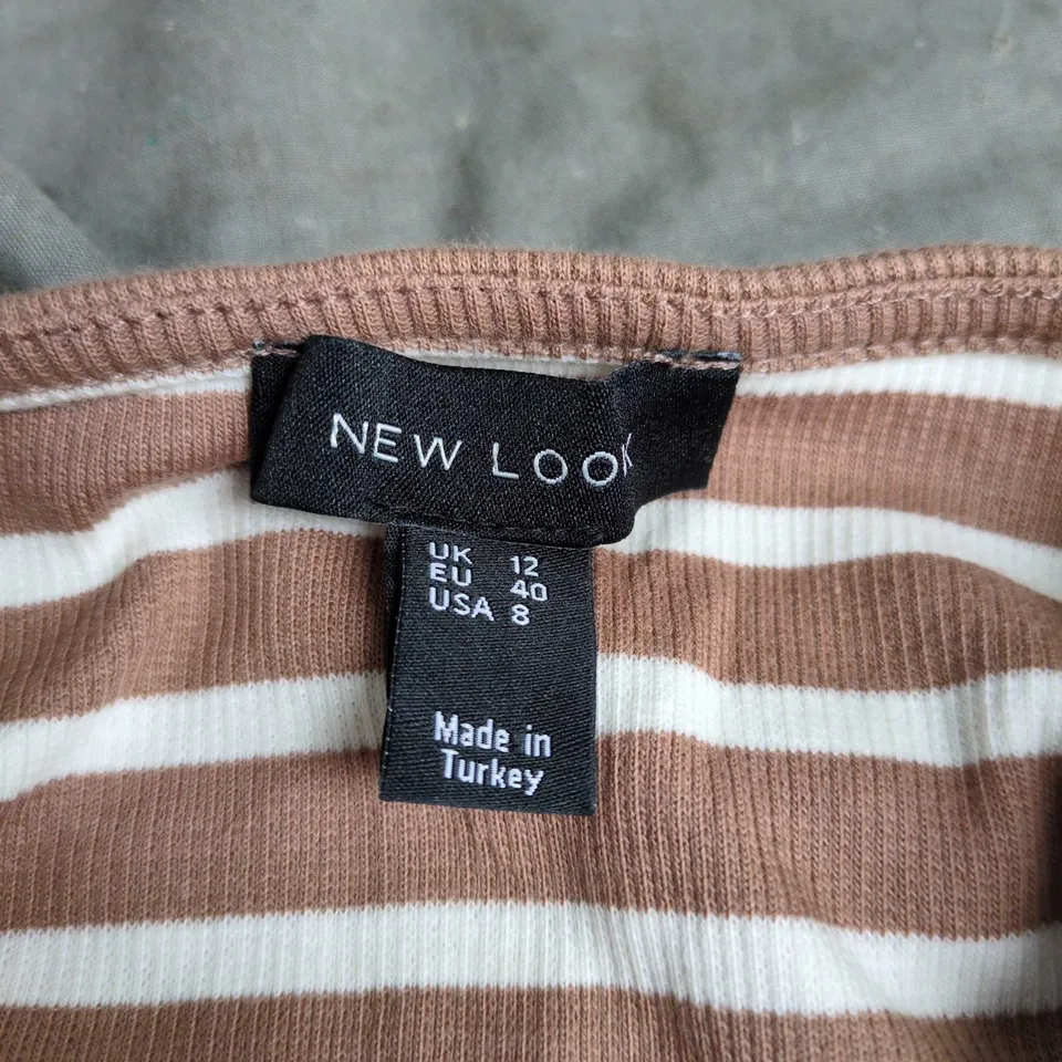 NEW LOOK WOMEN’S STRIPED SLEEVELESS TOP – BROWN & CREAM, UK 12 (EU 40, US 8)