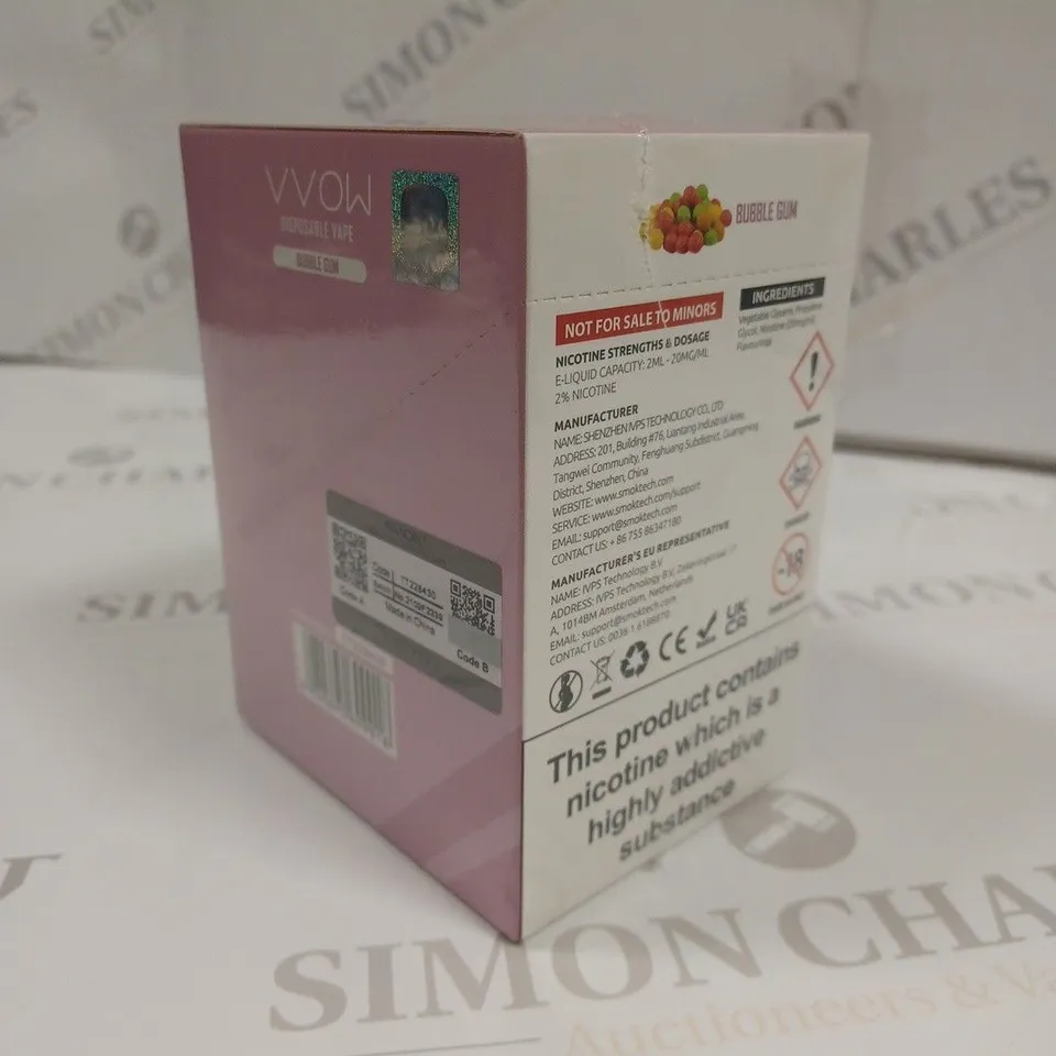 SEALED SMOK VVOW 10-PACK OF DISPOSABLE VAPES - BUBBLE GUM