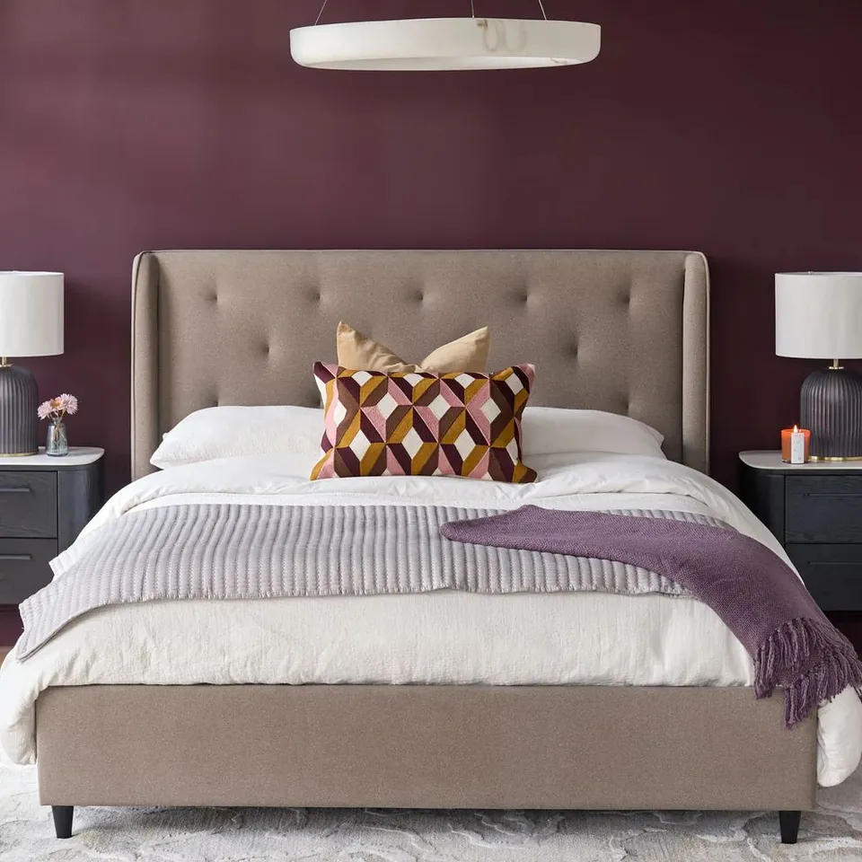 BOXED DANETTI LENORA MOCHA SMOOTH PLUSH FABRIC DOUBLE OTTOMAN STORAGE BED (3 BOXES)