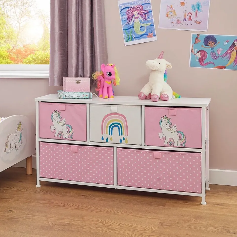 BOXED LIBERTY HOUSE UNICORN 5 DRAWER STORAGE CHEST 