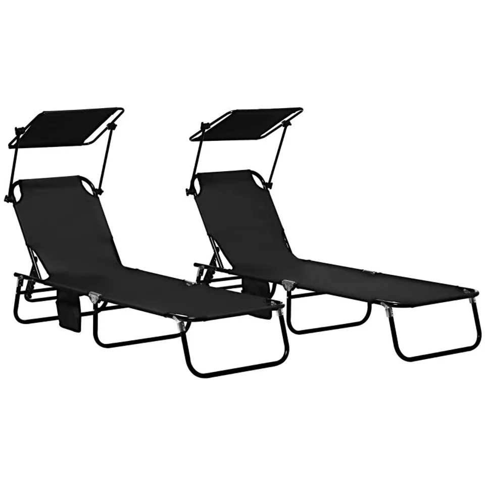 BOXED OUTSUNNY SET OF TWO FOLDING SUN LOUNGERS, WITH ADJUSTABLE BACKS AND SUN CANOPIES - 