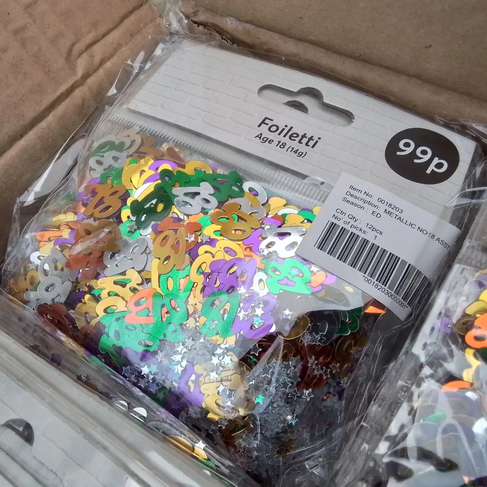 PALLET CONTAINING 78 BOXES OF BRAND NEW METALLIC NO18 CONFETTI - 144 PIECES PER BOX / APPROX TOTAL 11,232