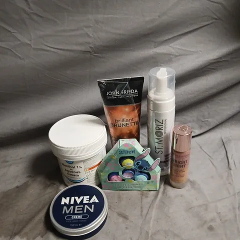 APPROXIMATEY 20 ASSORTED HEALTH AND BEAUTY PRODUCTS TO INCLUDE - NIVEA MEN CREME - STITCH LIP BALM TRIO AND JOHN FRIEDA BRILLIANT BRUNETTE SHAMPOO