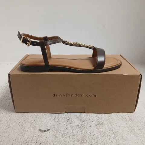 BOXED PAIR OF DUNE LONDON SANDALS IN BROWN SIZE 5