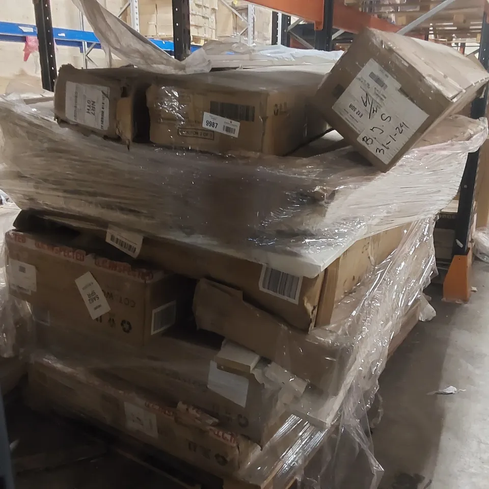 PALLET OF ASSORTED INCOMPLETE DESIGNER FURNITURE AND BED PARTS