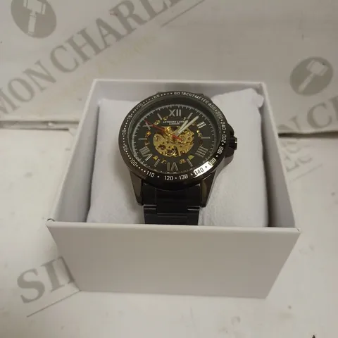 BOXED ANTHONY JAMES GENTS LIMITED EDITION TECHTONIC AUTOMATIC WATCH - STAINLESS STEEL - 3 ATM. 