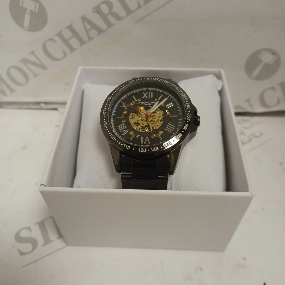 BOXED ANTHONY JAMES GENTS LIMITED EDITION TECHTONIC AUTOMATIC WATCH - STAINLESS STEEL - 3 ATM. 