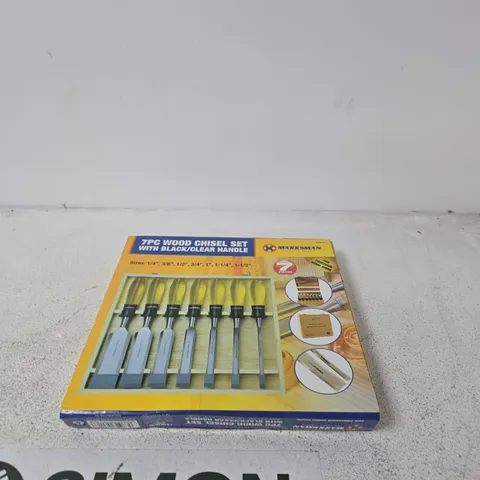 MARKSMAN 7-PIECE WOOD CHISEL SET WITH BLACK/CLEAR HANDLES