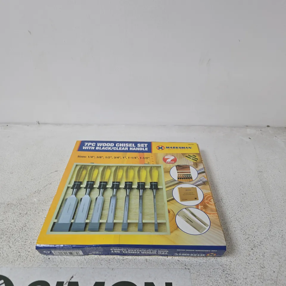 MARKSMAN 7-PIECE WOOD CHISEL SET WITH BLACK/CLEAR HANDLES