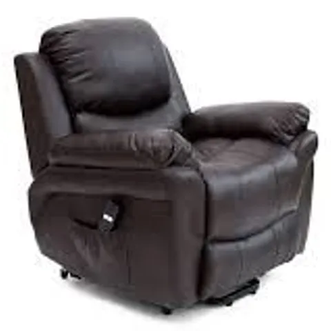 BOXED CAESAR BROWN LEATHER RISE & RECLINING EASY CHAIR (2 BOXES)