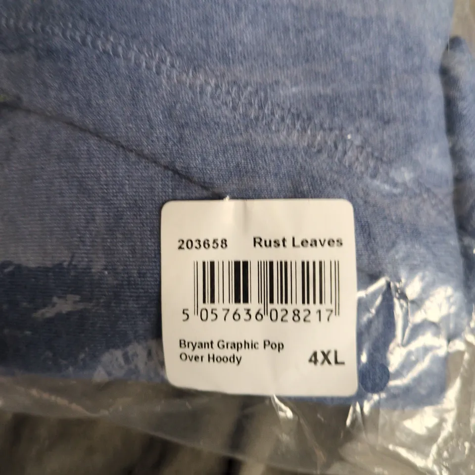 WEIRD FISH BRYANT GRAPHIC POP OVER HOODY – RUST LEAVES, BLUE, UK 4XL