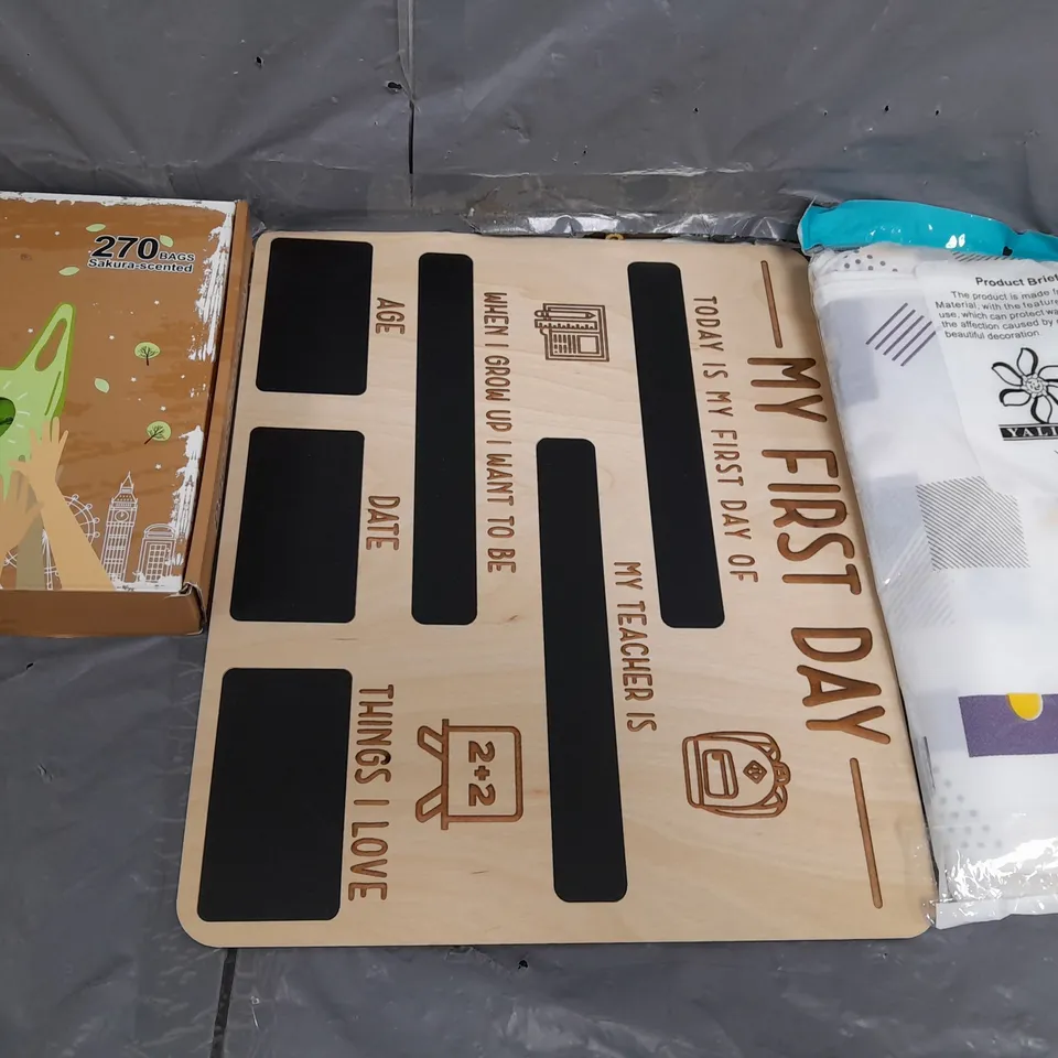 APROXIMATELY 15 ASSORTED HOUSEHOLD ITEMS TO INCLUDE DOG POO BAGS , WASHING MACHINE COVER , ETC 