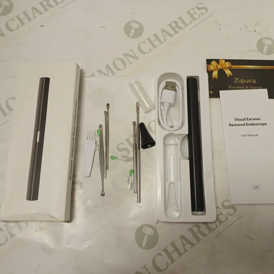 BOXED VISUAL EARWAX REMOVAL ENDOSCOPE WITH ACCESSORIES, USB CABLE AND INSTRUCTIONS