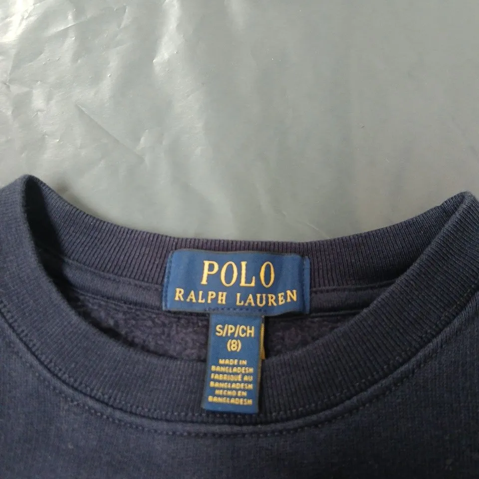 POLO RALPH LAUREN KIDS' NAVY CREWNECK SWEATSHIRT WITH POLO BEAR GRAPHIC – SIZE KIDS 8