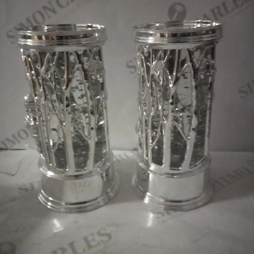 BOXED HOME REFLECTIONS SET OF PRELIT SWIRLING GLITTER SCENIC PILLARS - SILVER