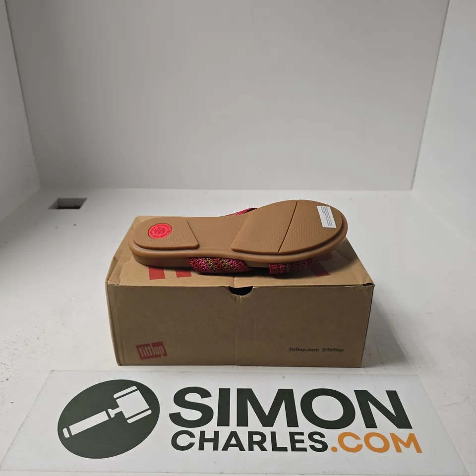 BOXED PAIR OF FITFLOP GRACIE STRIPE WEBBING CROSS SLIDES SIZE UK 4.5