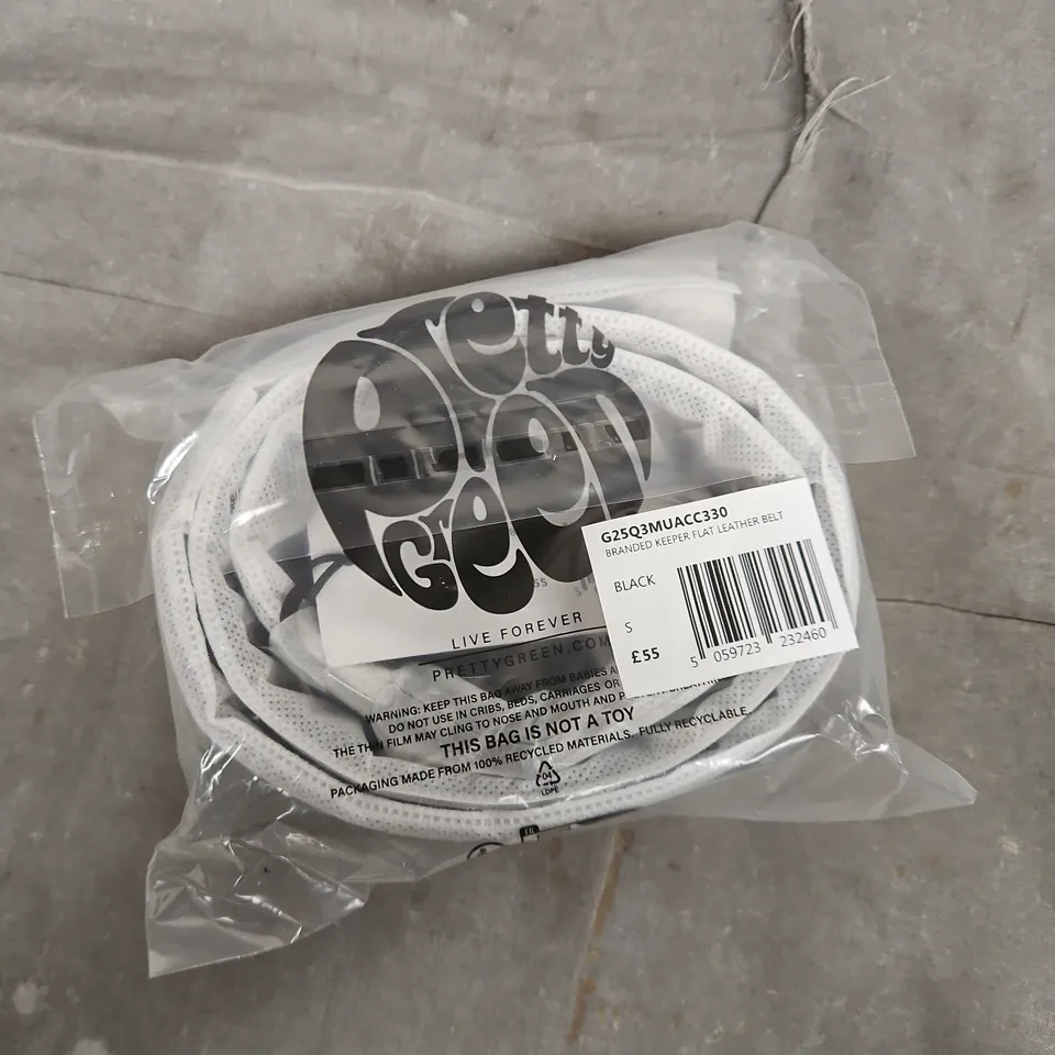 PRETTY GREEN BRANDED FLAT LEATHER BELT – BLACK, SIZE S