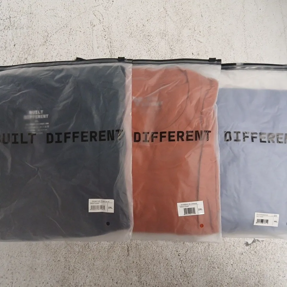 SET OF APPROXIMATELY 10 ASSORTED BUILT DIFFERENT T-SHIRTS/SHIRTS IN VARIOUS COLOURS AND SIZES