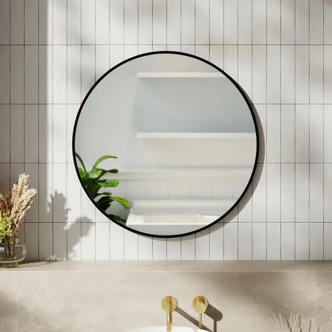 BOXED BAUM NORDIC ROUND BATHROOM FRAMED MIRROR WALL HANGING 