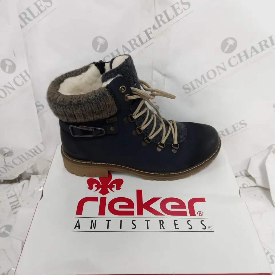 RIEKER MULTI-COLOURED CUFFED HIKING BOOTS IN BLUE - UK SIZE 6
