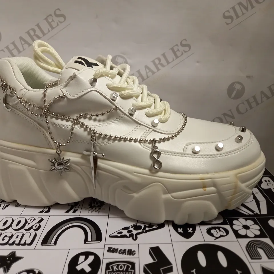 KOI VEGAN JINX WHITE MYSTIC CHARM TRAINERS - SIZE 6