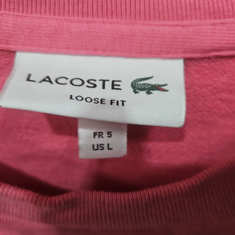 Lacoste Club Pink Sweatshirt – Loose Fit, UK Size L (US L, FR 5)