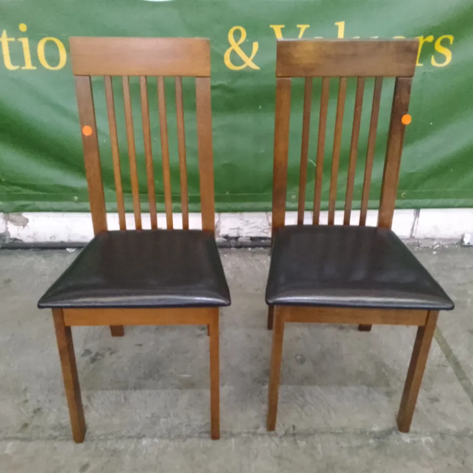SET OF 2 NEW OXFORD DARK WOOD DINING CHAIRS (BLACK LEATHER SEAT PAD)