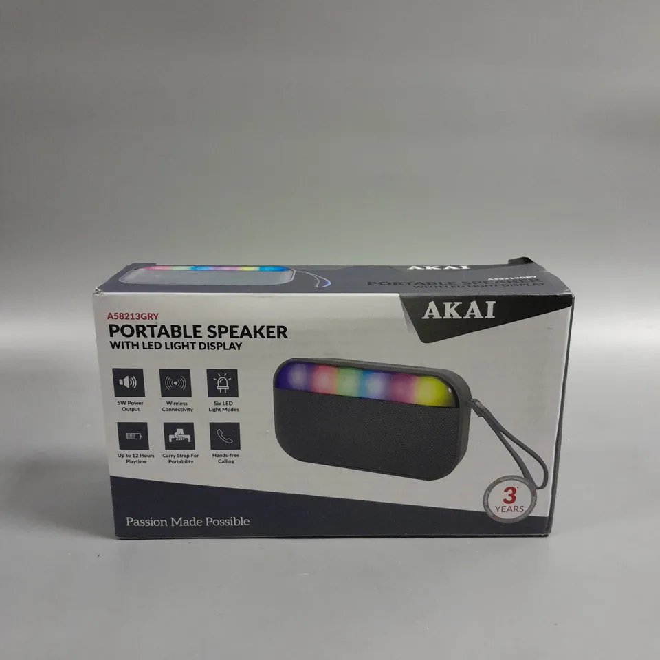 BOXED SEALED AKAI PORTABLE WIRELESS SPEAKER WITH LED LIGHT DISPLAY 