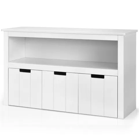 BOXED COSTWAY KID TOY STORAGE CABINET 3 DRAWER CHEST WITH WHEELS LARGE STORAGE CUBE SHELF, WHITE