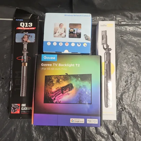 BOX OF APPROXIMATELY 10 ASSORTED HOUSEHOLD ELECTRICAL ITEMS TO INCLUDE GOVEE TV BACKLIGHT, WIRELESS NETWORK CAMERA, ETC - COLLECTION ONLY