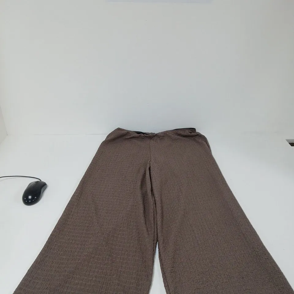PIXIEGIRL BROWN TEXTURED WIDE LEGGED TROUSERS - UK 16