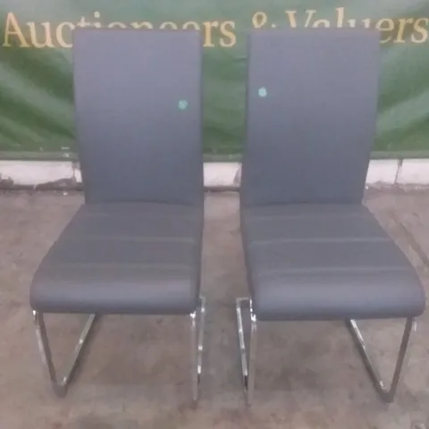 SET OF 2 DESIGNER PERTH DARK GREY LEATHER DINING CHAIRS (CHROME LEG)