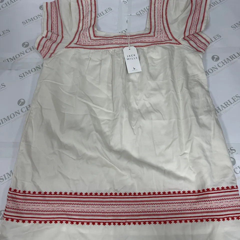 JACK WILLS HEATHERINGTON EMBROIDERED DRESS IN ECRU SIZE 14