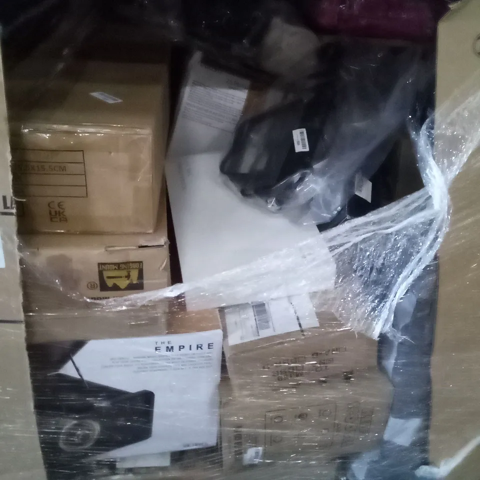 UNPROCESSED PALLET OF ASSORTED HOUSEHOLD GOODS TO INCLUDE THE EMPIRE MODERN RADIO, AZTINE MONITOR, AND KB700 PRO KEYBOARD